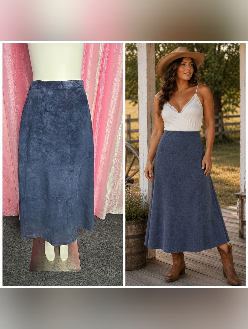 Stan Herman Studio Blue Western Suede Leather Lined A-line Maxi Skirt Size 10